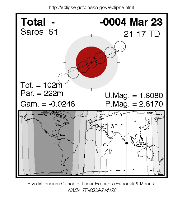 Total Lunar Eclipse of 23 Mar, 0005 BC